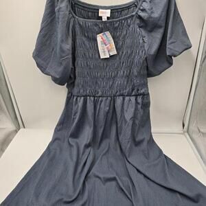 Lularoe Baby Doll Puff Sleeves Midi Blue Women Large New (87-3)‎